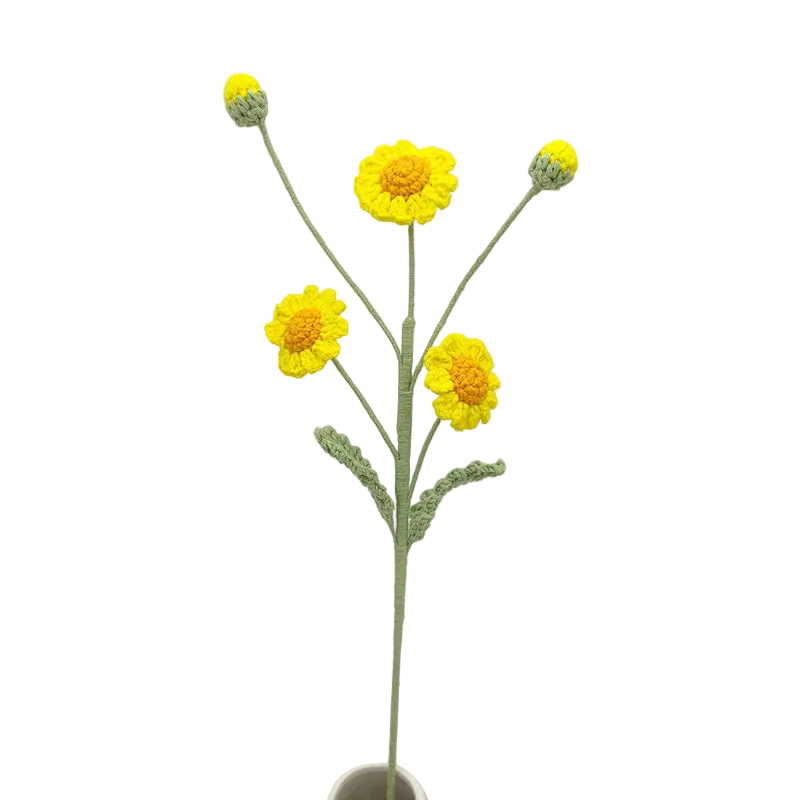 Hemasa 3Pcs Daisy Crochet Flowers Bouquet Cute Knitting Flowers Creative Artificial Flower Handwoven Plant Table Home Decor