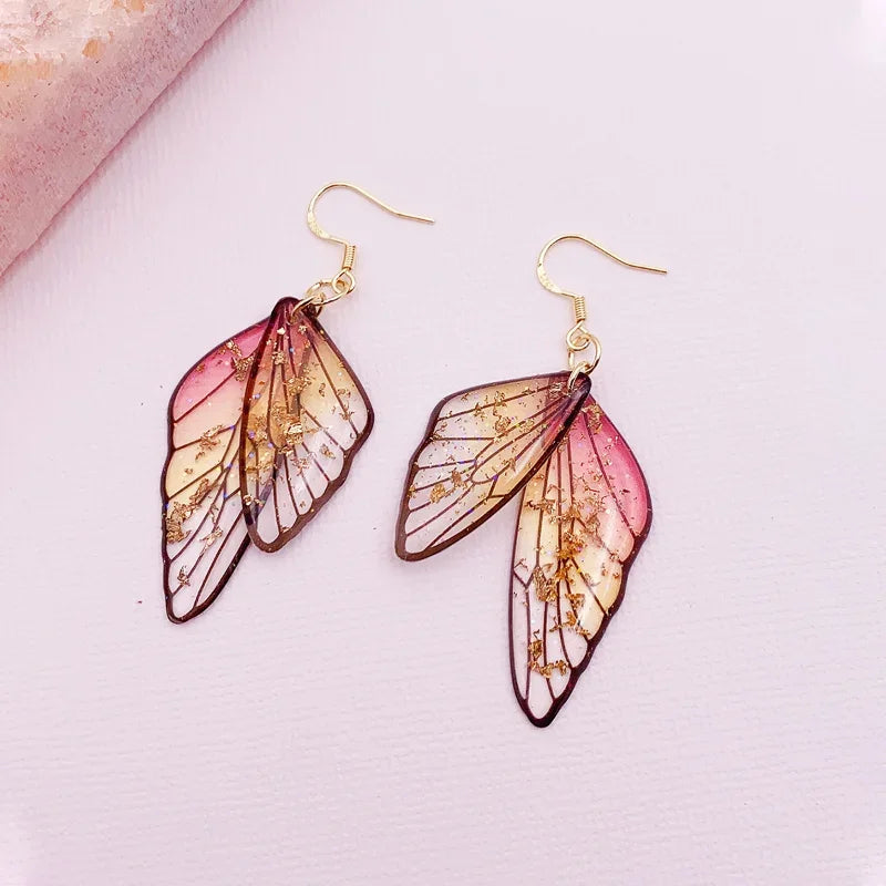 Minar Fairy Clear Gradient Color Resin Wings Dangle Earrings for Women Wholesale Copper Rhinestone Butterfly Pendant Earring