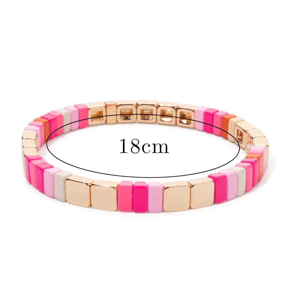 Hemasa Enamel Tile Beaded Stretch Bracelet for Women/ Girls