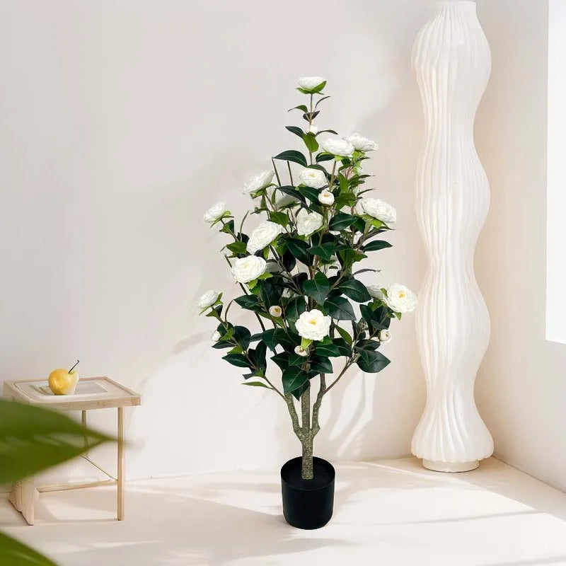 100CM Artificial Camellia Tree Artificial decorative plants For Wedding&Garden Home Room Decor Office & Living Room Floor Decor