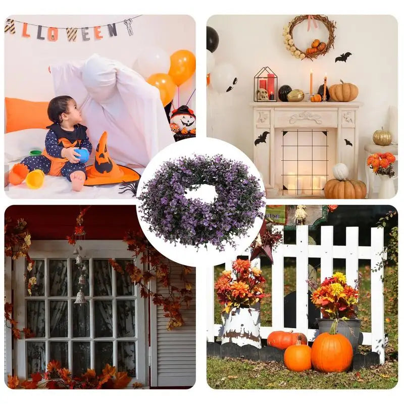 Artificial Lavender Wreath Money Leaf Garland Front Door Purple Grass Ring Door Decoration Fake Flower Flocking Home wall decor