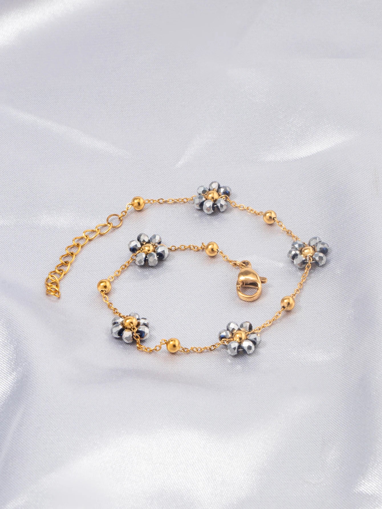 Hemasa Stainless Steel Bracelet For Women Grey Beaded Bracelet