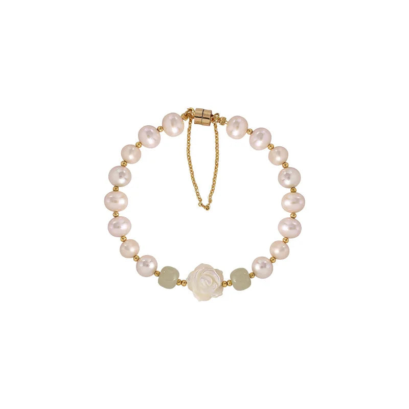 925 Sterling Silver Rose Bracelet for Women Summer Versatile Flower Pearl Bracelet Hand Jewelry Fashion Gifts