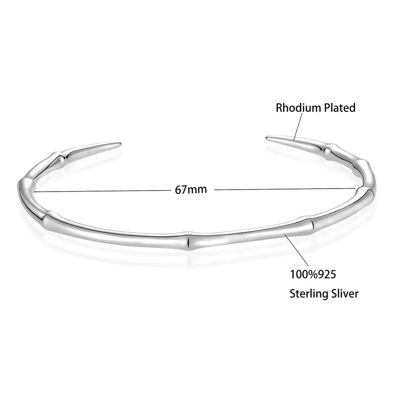 New Trendy 925 Sterling Silver Bamboo Nodes Bangles Bracelets Cuff Bangle for Women Charm Jewelry Gift