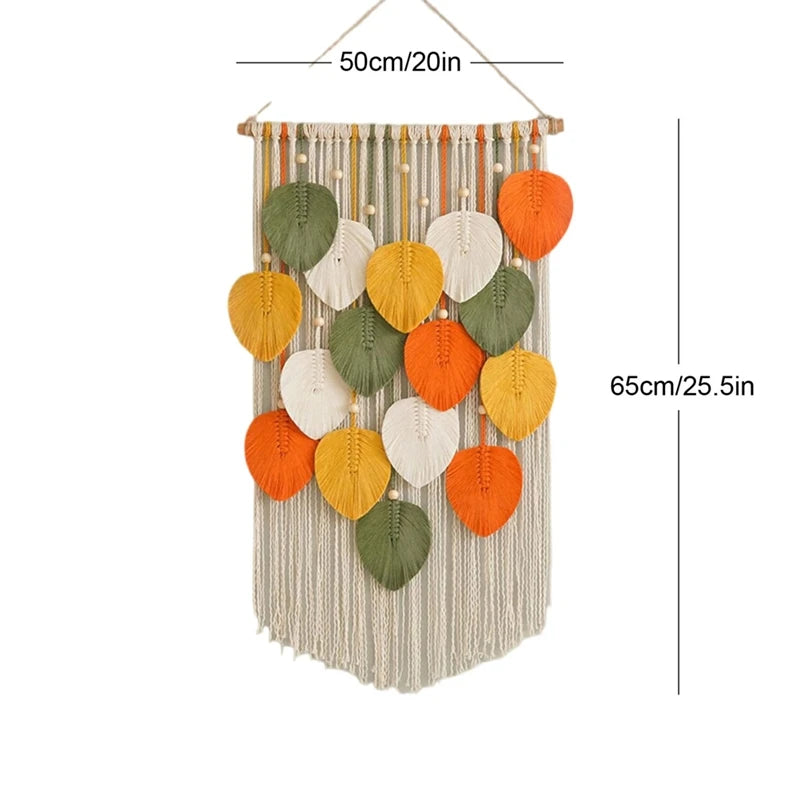 Macrame Tapestry Wall Hanging - Hand Woven Boho Tapestry Fall Leaves Wall Decor, For Bedroom Living Room Dorm