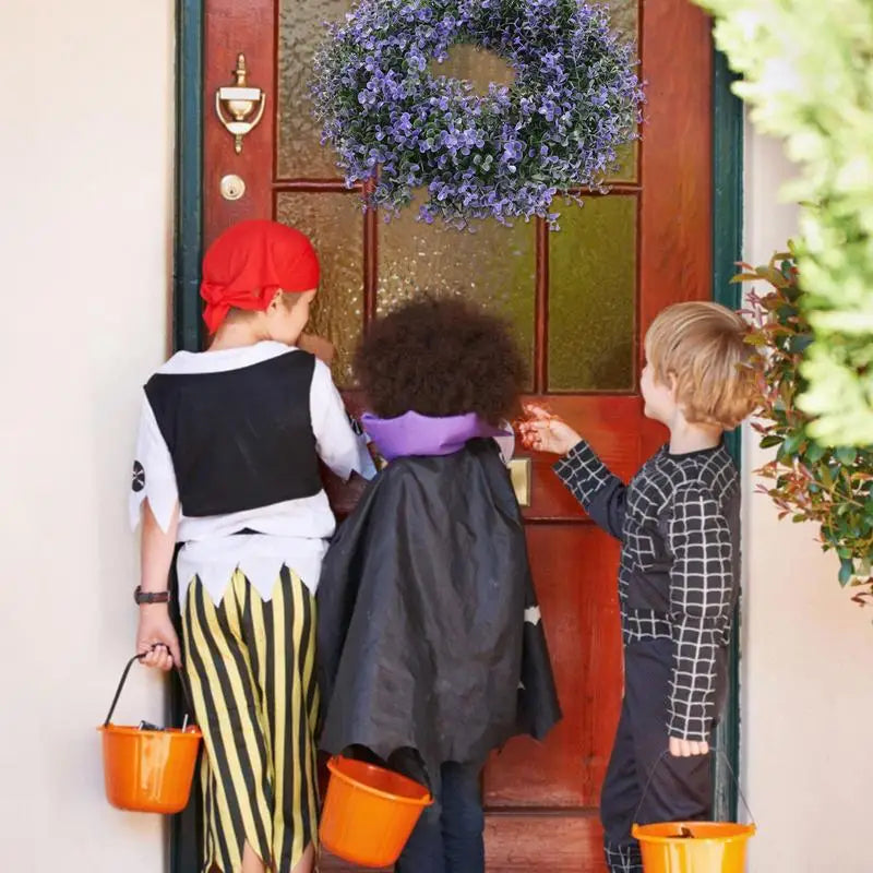 Artificial Lavender Wreath Money Leaf Garland Front Door Purple Grass Ring Door Decoration Fake Flower Flocking Home wall decor