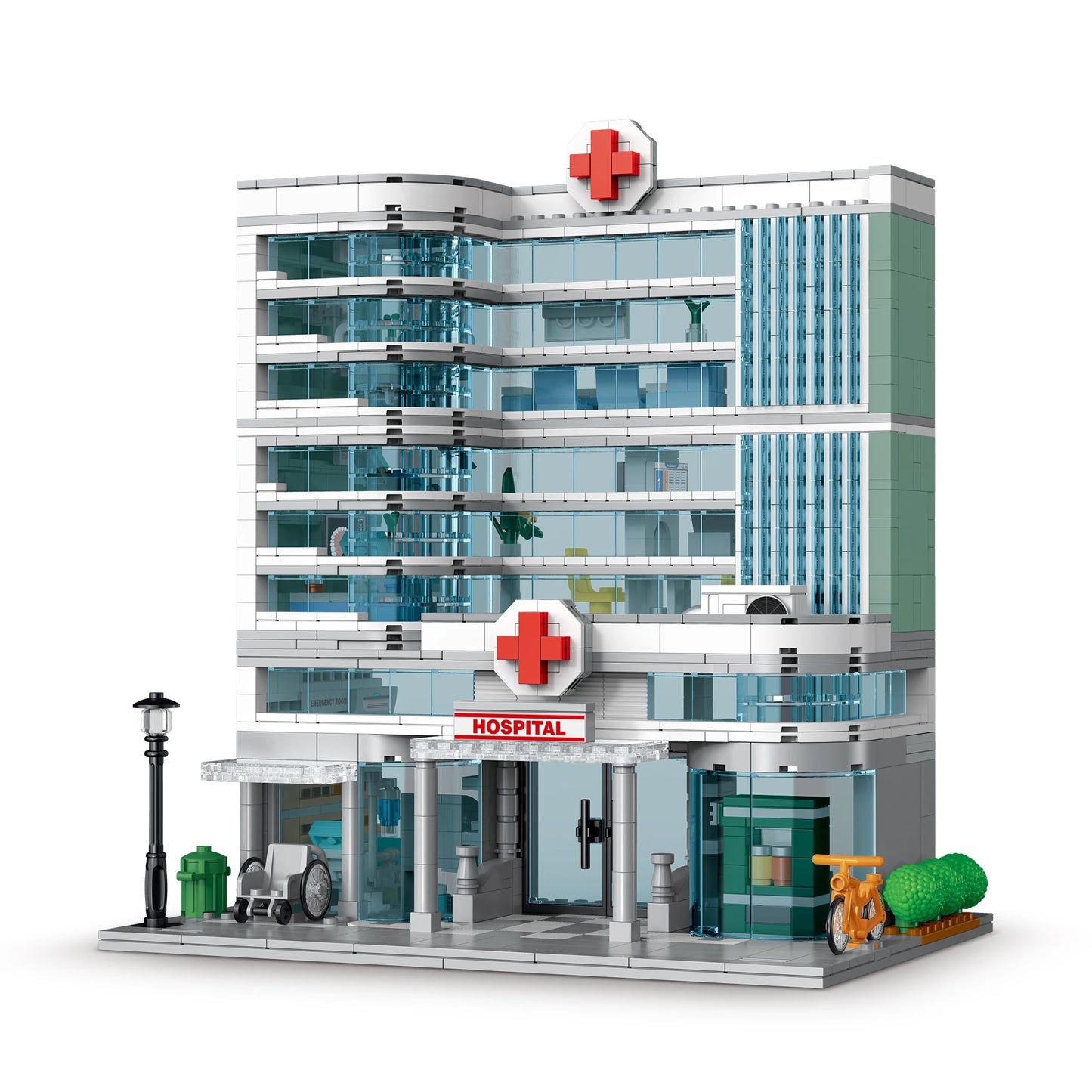 NEW City Street View Building Blocks Hospital Modular Architecture Sets With Lights Assemble Creative Bricks Toys For Kids Gifts