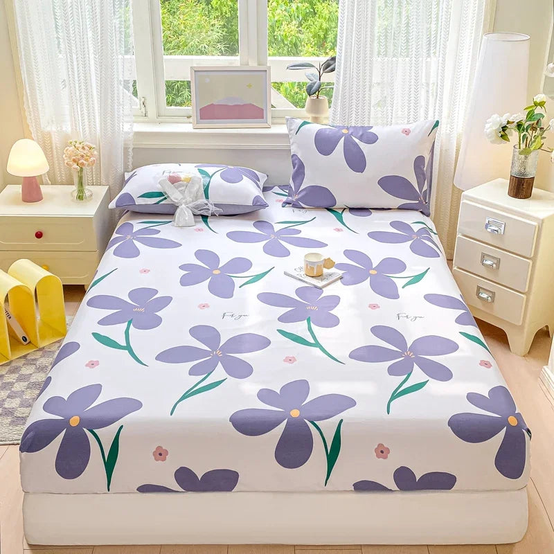 Cotton Fitted Sheet Single Double Queen Size Printed Mattress Cover With Elastic Band Bedsheet Soft Comfortable Fitsheet