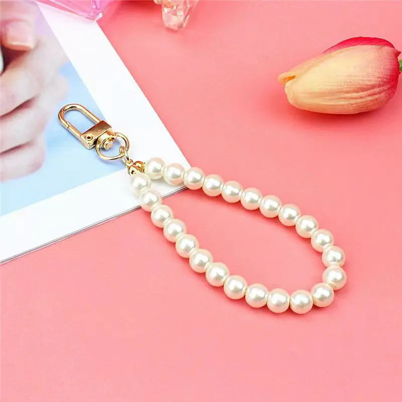 Retro Pearl Keychains For Women Keyring Car Bag Backpack Decor Charm Simple Wristlet Phone Bead Key Chain Cute DIY Pendant Decor