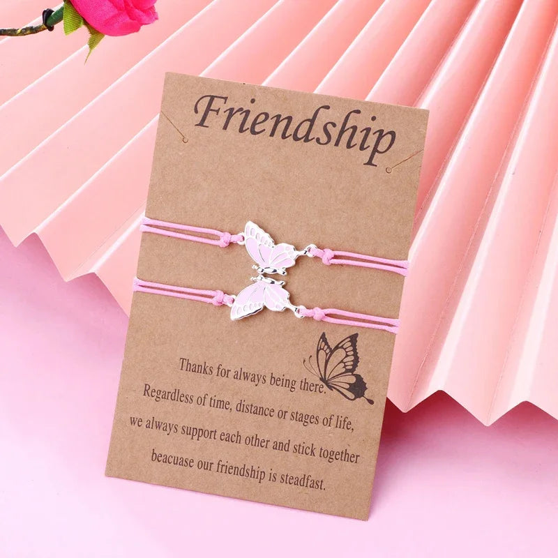 Lovecryst 2pcs/set Drip oil Couples Bracelets best friend Butterfly Bracelet Adjustable BFF Friendship Jewelry Gifts For Kids