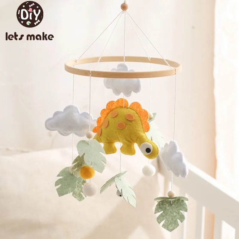 Hemasa  Dinosaur Baby Wooden Mobile Musical Bed Bell Hanging Toy 0-12 Month Newborn Infant Crib Gift Holder Brackets