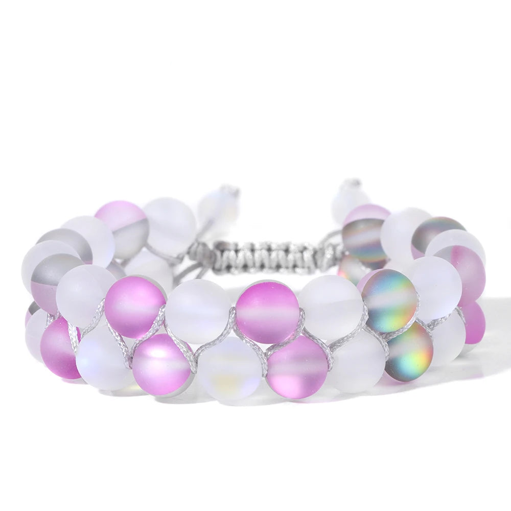 Tejesa Grey White Moonstone Wrap Bracelets For Women Men Austria Crystal Mermaid Glass Adjustable Braided Bracelet Wristbands Jewelry