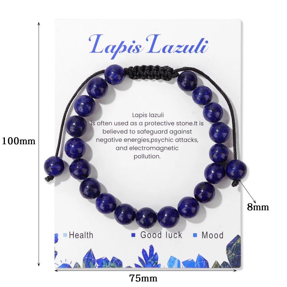 Natural Sunstone Woven Braided Bracelet 8MM Round Lava Crystal Stone Bead Bracelet Adjustable Energy Bangle Gift For Women Men