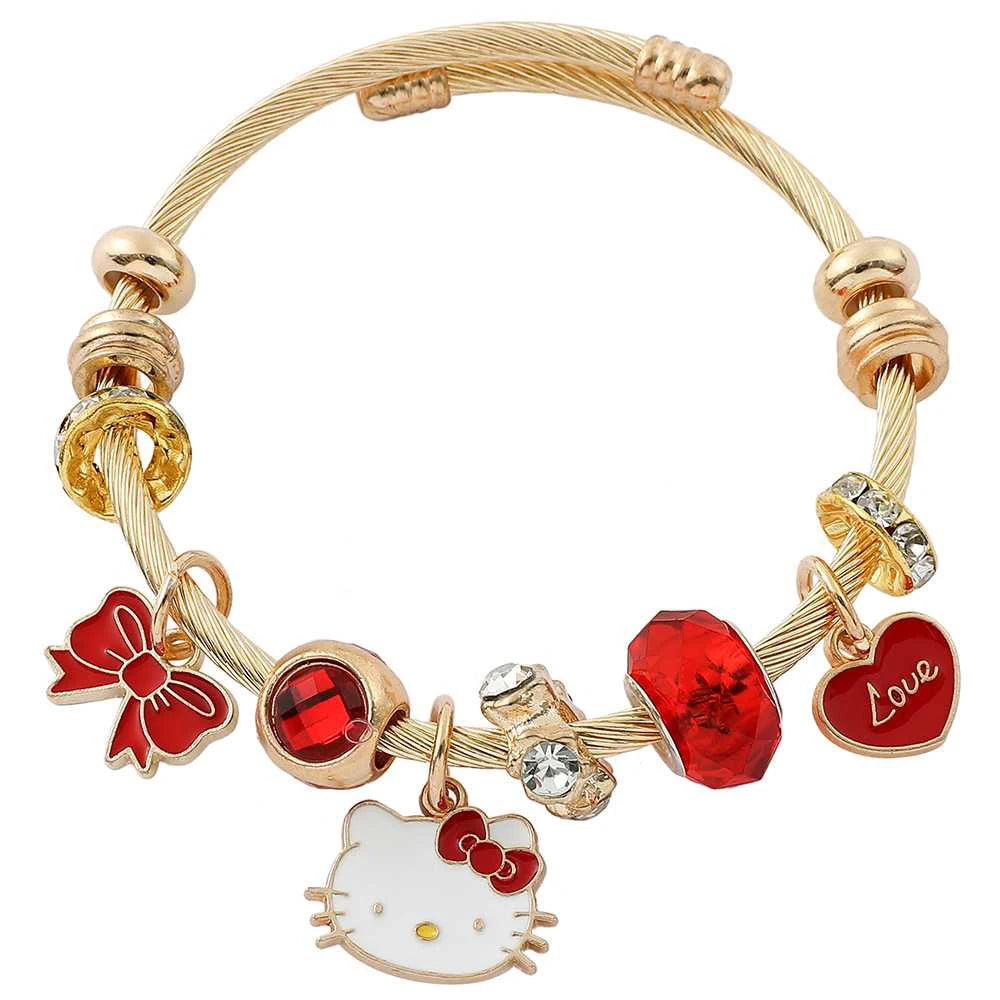 Sanrio Cartoon Charms Bracelets Kawaii Hello Kitty Beads Pendant Hand Chains Cute Bangle Jewelry Accessories Gifts for Girls