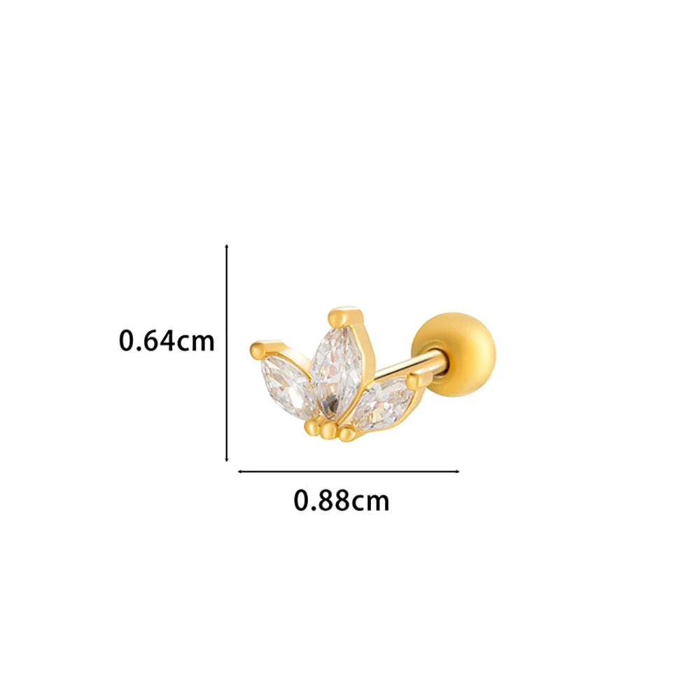 Tejesa Gold Color Stainless Steel Copper Rhinestone Triangle Lotus Zirconia Stud Earrings For Women