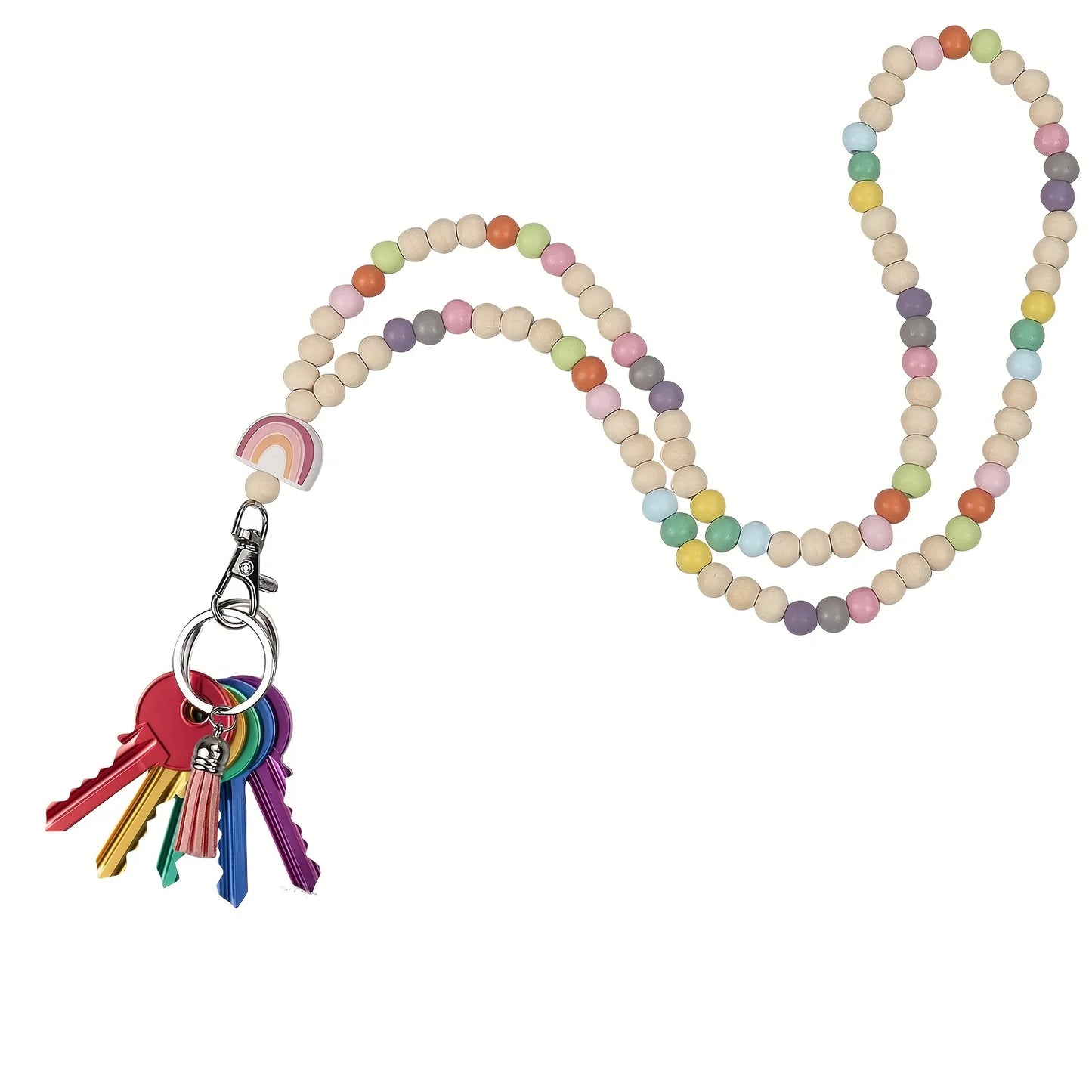 Hemasa Wooden Beaded Lanyard for Keys Keychain ID Card Holder Fashion Necklace Lanyards for Women Gift