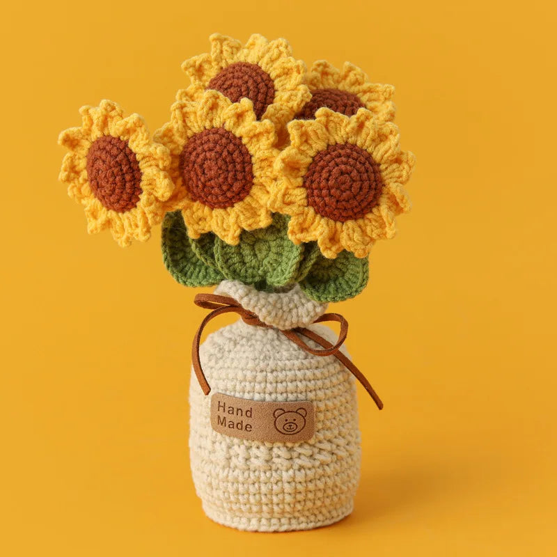 Hemasa Tulips Crochet Flowers with Kintted Potted Sunflowers /Handwoven Plant
