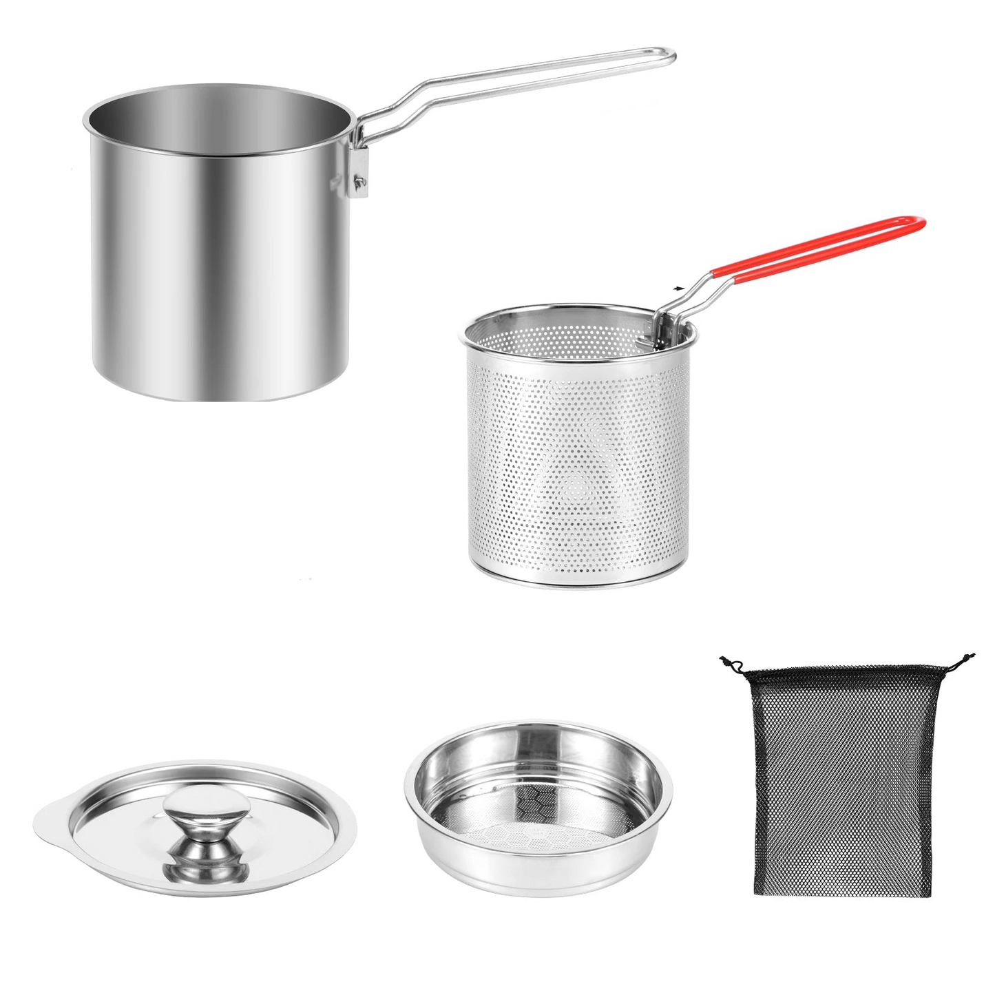 Tejesa Deep Fryer Pot with Strainer Basket Stainless Steel Oil Fry Pot Oil Filter Container for French Fries Chicken Wings Fish Shrimp