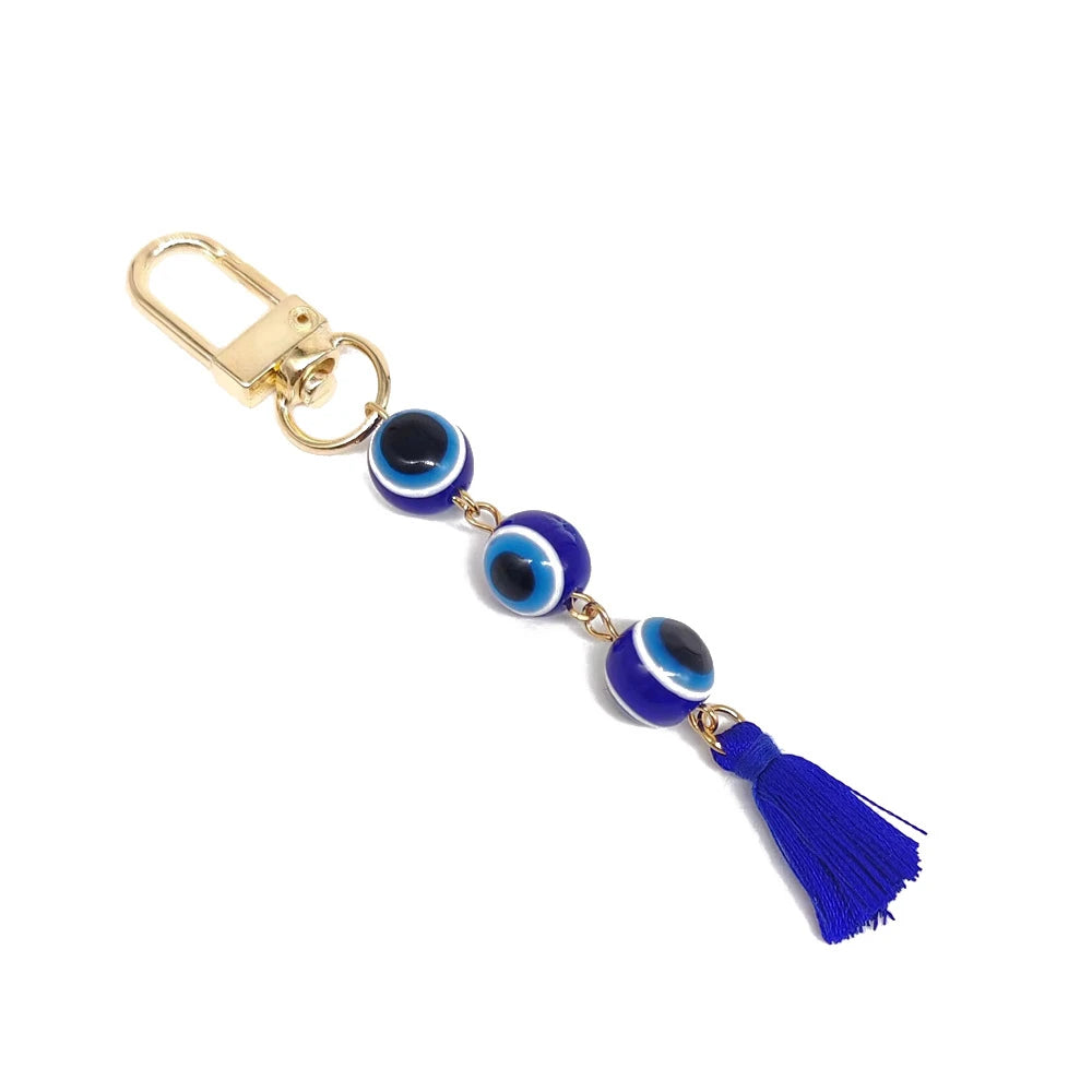 Fashion Blue Devil's Eye Keychain Lucky Talisman Tassel Keyring Bag Pendant for Women Car Trinket Key Ring Key Holder Gift