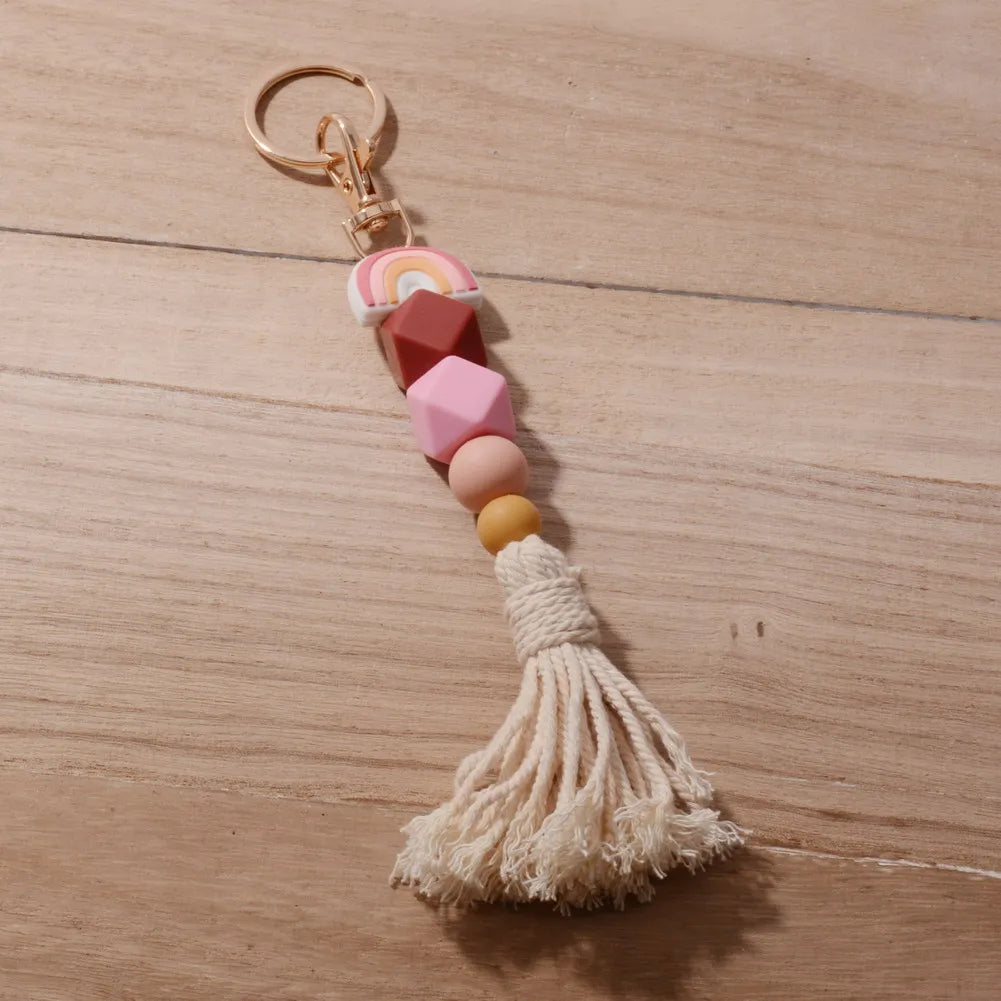 Hemasa  Silicone Beads Rainbow Keychain