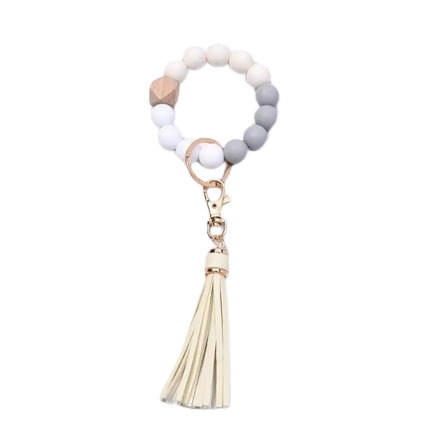 Tassel Wood Silicone Bead Bracelet Key Chain Female Women Hot Selling Bracelet Key Ring Wrist Bangle Keychains Accessory
