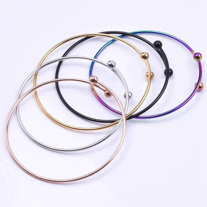 Minimalist Fashion Smooth Beads Open Adjustable Bangle Stainless Steel Bracelet For Women Femme Handmade Jewelry Gifts Supplies