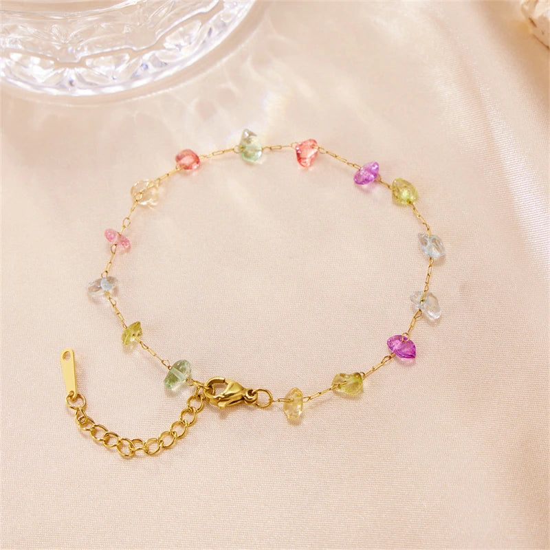 Stainless Steel Chain Colorful Natural Stone Bracelet For Women Elegant Party Wedding Charm Bracelet Fashion Jewelry Girls Gift