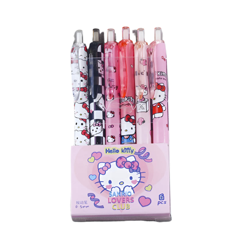Hemasa 6pcs Series 0.55mm Hello Kitty Kuromi Gel Pen Cartoon Cute Press Pens