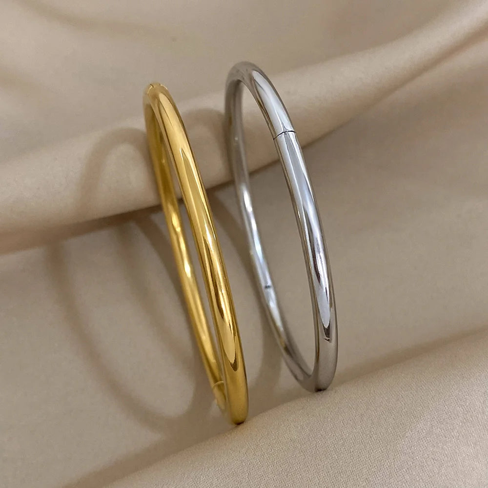 ALLYES Simple Gold Silver Color Stainless Steel Plain Cuff Bangle Bracelet for Women Minimalist Smooth Waterproof Jewelry Gifts