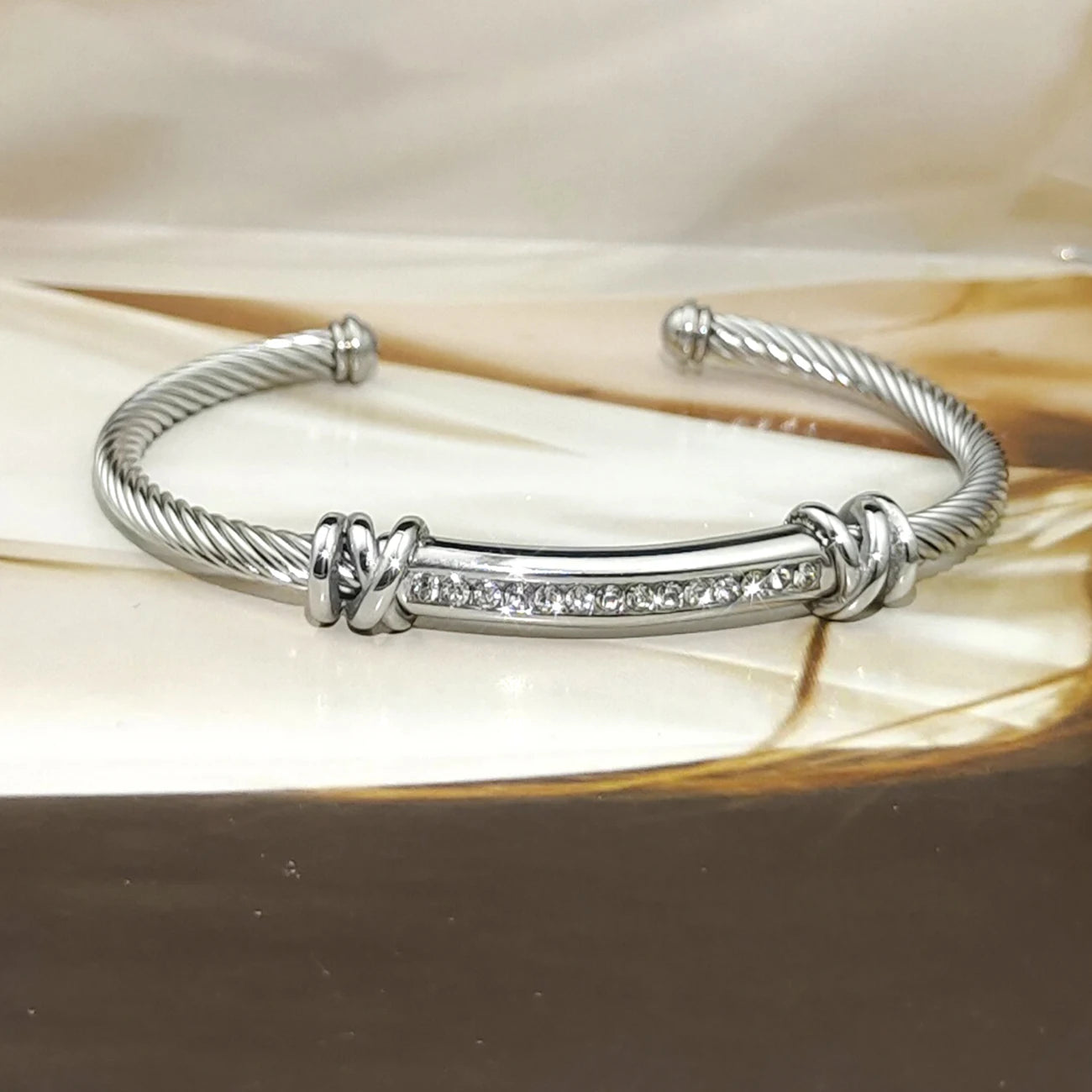 Hemasa Stainless steel  Twisted  steel wire   Cable bracelet  / open adjustable cuff women's bracelet