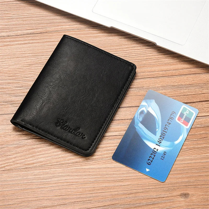 New Style Mini Thin Men Wallet Card Holder Purse Coin Pouch Card Holder Short Vertical PU Leather Wallet Change Money Pouch