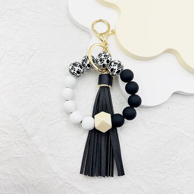 Hemasa Silicone Beads Keychain Bracelet with Tassels for Women