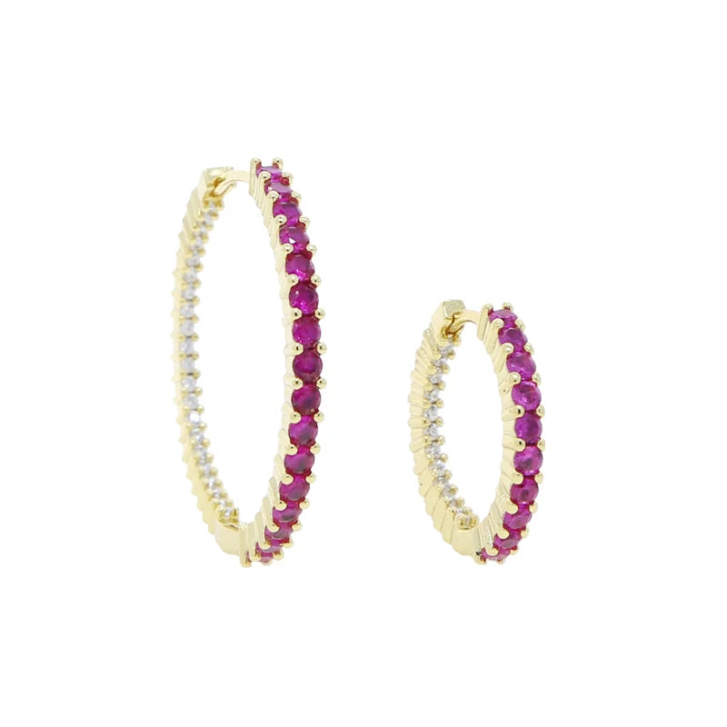20mm 40mm Colorful CZ Hoop Earring Gold Color Red Yellow Black White Cubic Zirconia Full Paved High Quality Women Jelwery