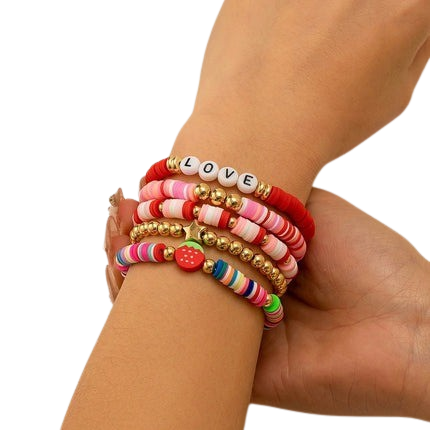 Hemasa Sweet Strawberry Pendant with Polymer clay   Beads Adjustable  Bracelets Set for Women