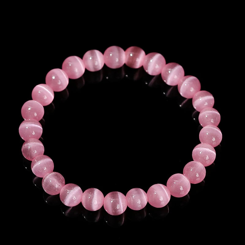 JD Natural Stone Dark Pink Cat Eyes Stone Strand Bracelet Women Simple Jewelry Gifts Round Bead Elastic Rope Bracelet For Girls