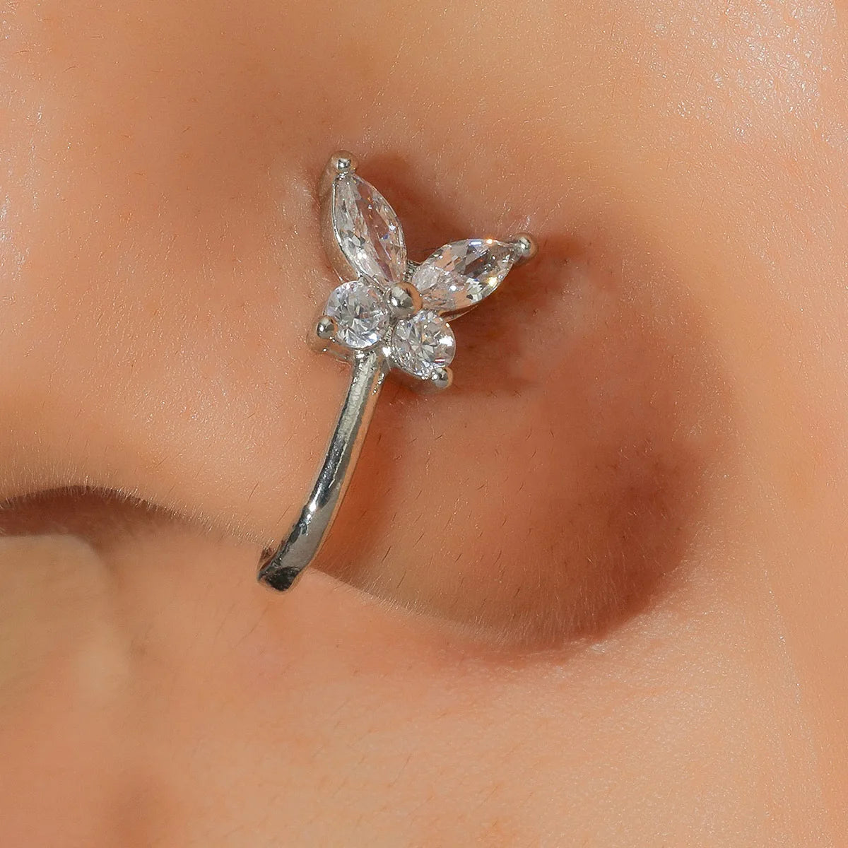 1Pcs Copper Zircon Butterfly Nose Rings Lip Ring Earrings Hoop Punk Body Piercing Jewelry For Man Women Jewelry Wholesale
