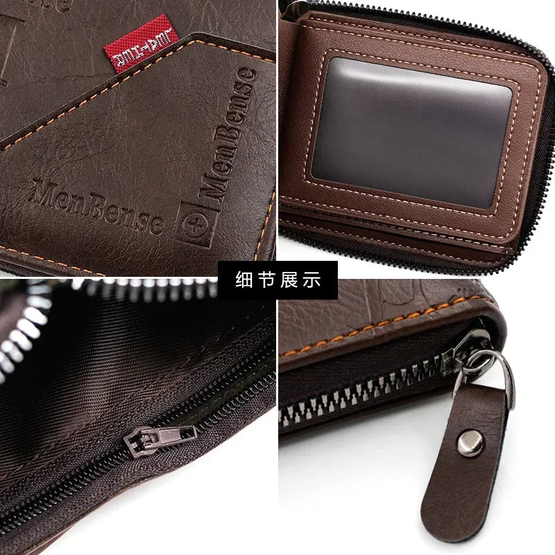 Men's Wallet Made of Leather Wax Oil Skin Purse for Men Coin Purse Short Male Card Holder Wallets Zipper Around Money Coin Purse