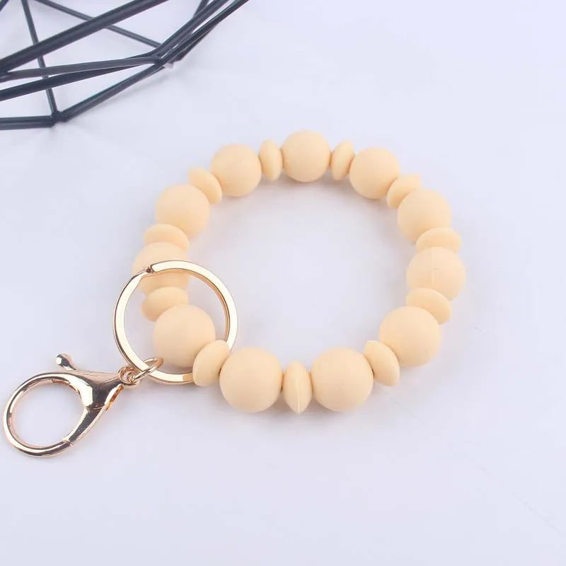 Hemasa Silicone Round Beads Keychain  for Women/ Wristlet Bracelet Keyring For Anti-Loss Lobster Clasp Keychain Jewelry