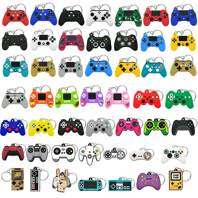 50PCS PVC Keychain Cute Gamepad Colorful Joystick Keyring Wholesale Custom Key Chain for Car Key Accessories Gadget for Man Gift