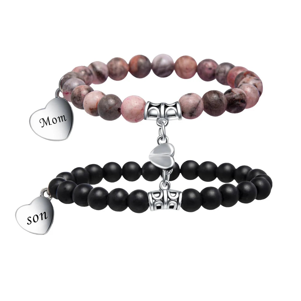 Natural Stone Men Bracelet Set Matching Magnetic Heart Bracelets Tiger Eye Lava Rock - Jewelry Gifts For Mom Dad Daughter Son