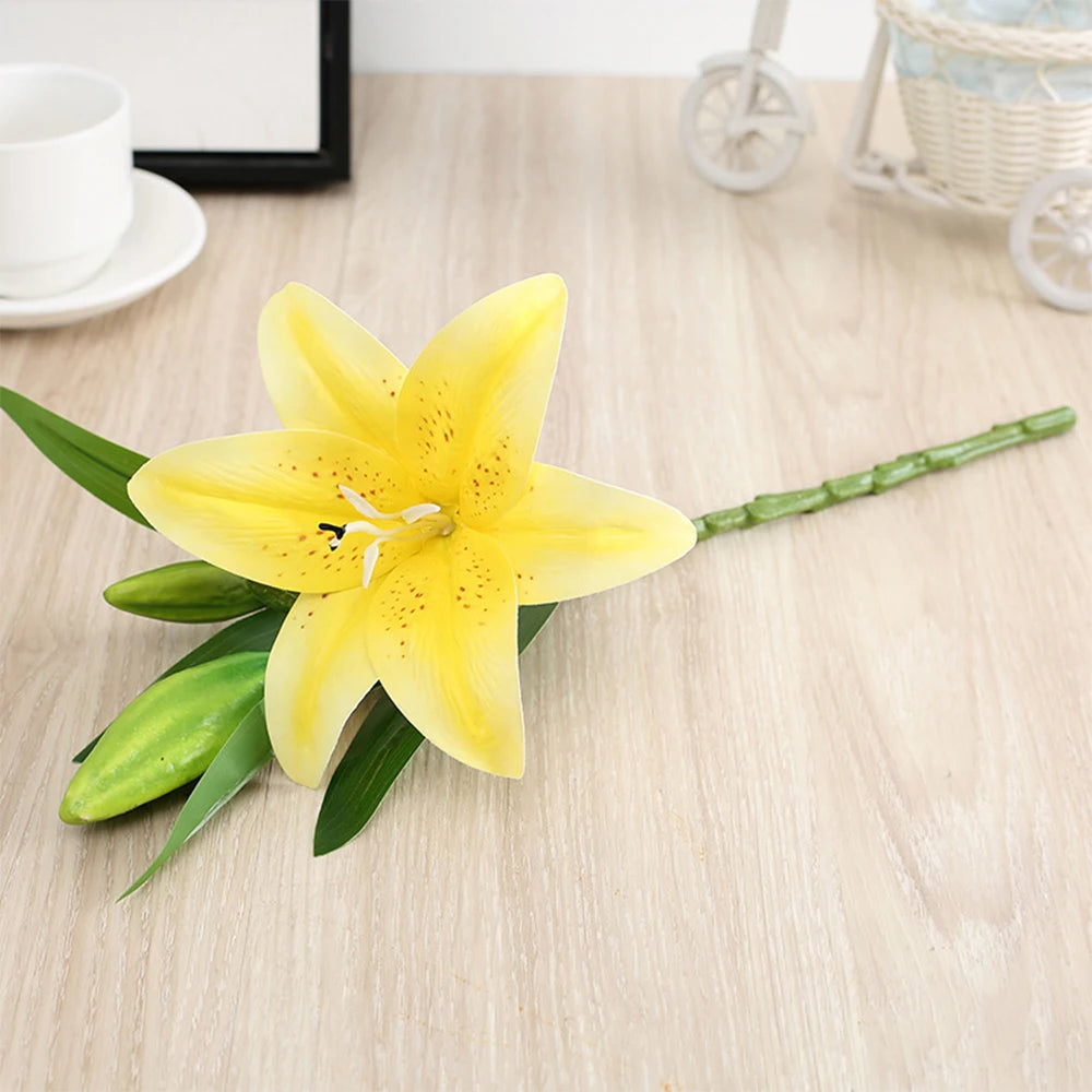 Real Looking 3D Printing Lily Branch Artificial Flowers White Fake Flowers Flores for Wedding Home Garden Decoration