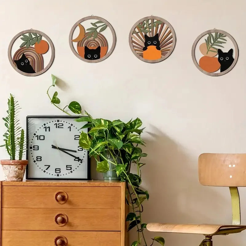 Hemasa 4Pcs Wall Art decor, Bohemian wall hanging sculpture, Hollowed-out Design for living room, bedroom, country courtyard