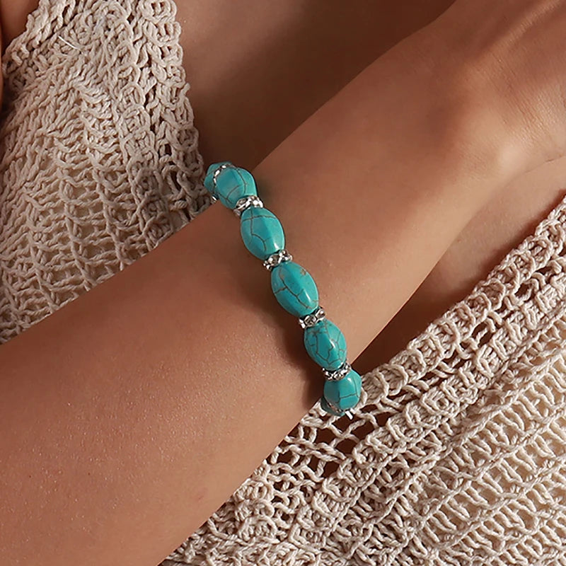 Aihua New Turquoise Stone Beads Bracelets for Women Men Natural Stone Charm Bracelet Bangles Wristband Fashion Jewelry Wholesale