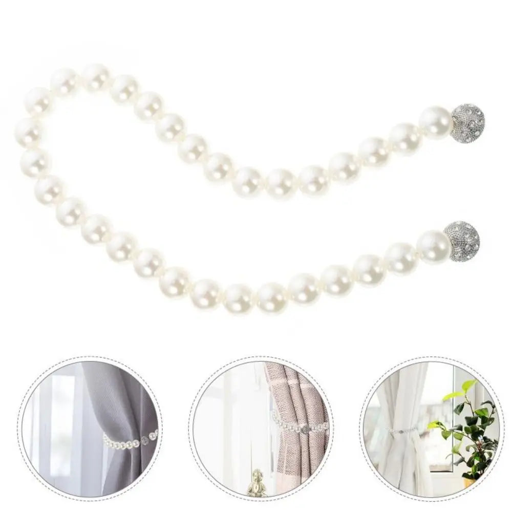 Punch-free Pearl Curtain Magnetic Buckle Europe Style Easy to Use Pearl Curtain Tieback Elegant Magnetic Curtain Strap