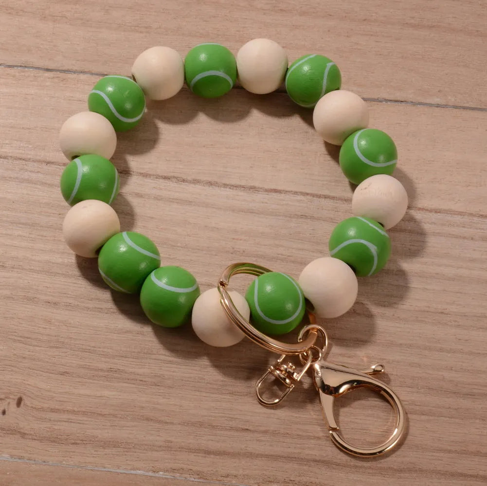 2024 New Fashion Ball Charm Bracelet Keychains for Women Girls Sports Bracelet Key Chain Wood Baseball Beads Wrist Keychain Gift