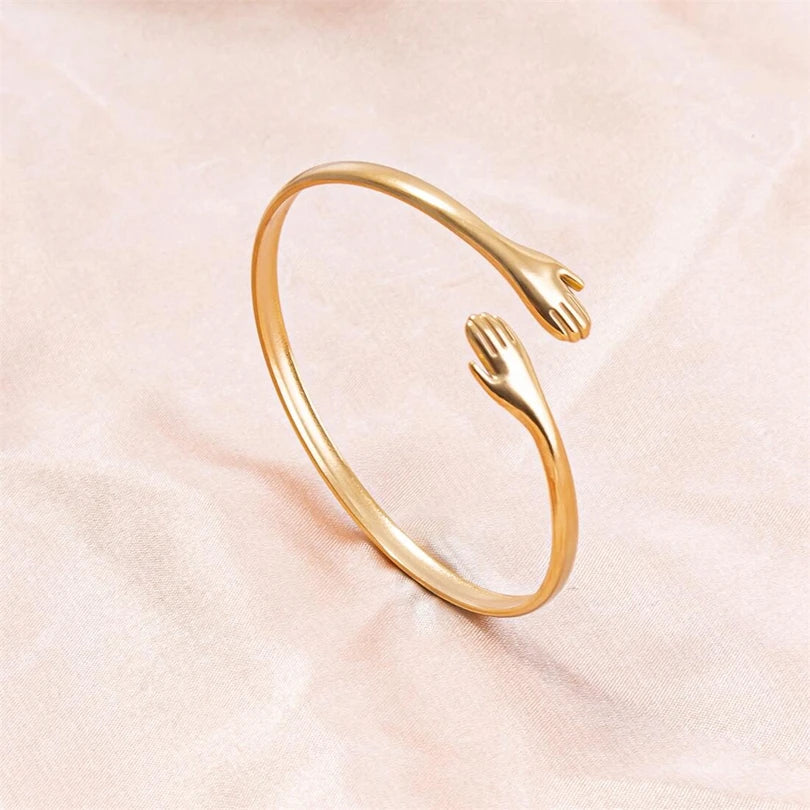 Romantic Hug Hands Embrace Adjustable Open Bracelet Love Hand Cuff Thin Bangle for Women Men Couple Jewelry Chic Wedding Gifts