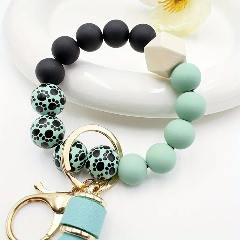 Hemasa Silicone Beads Keychain Bracelet with Tassels for Women