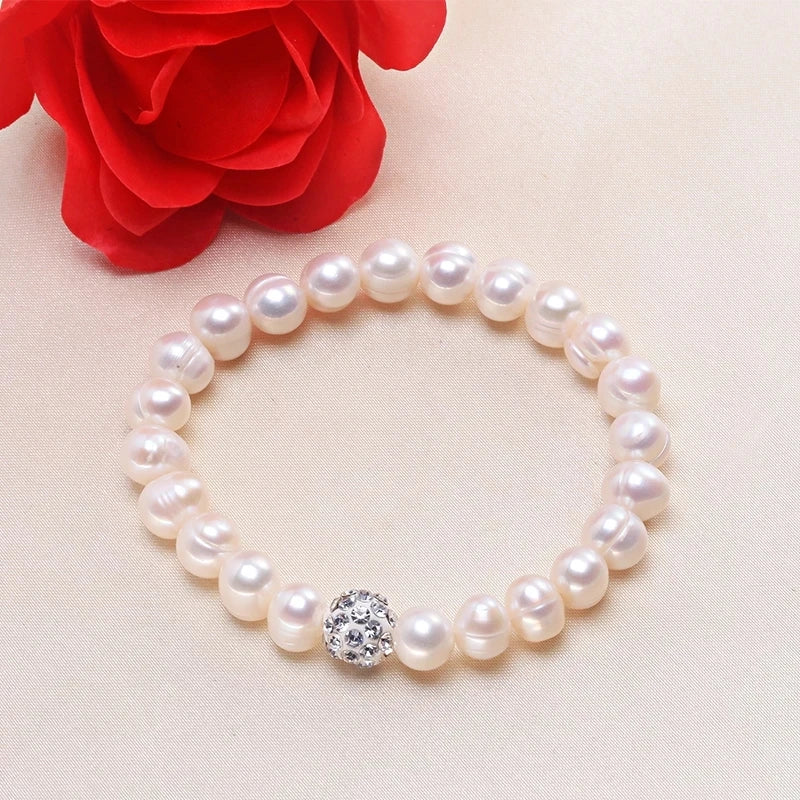 Hemasa White 8-9mm  Natural Freshwater Pearl  Bracelet For Women