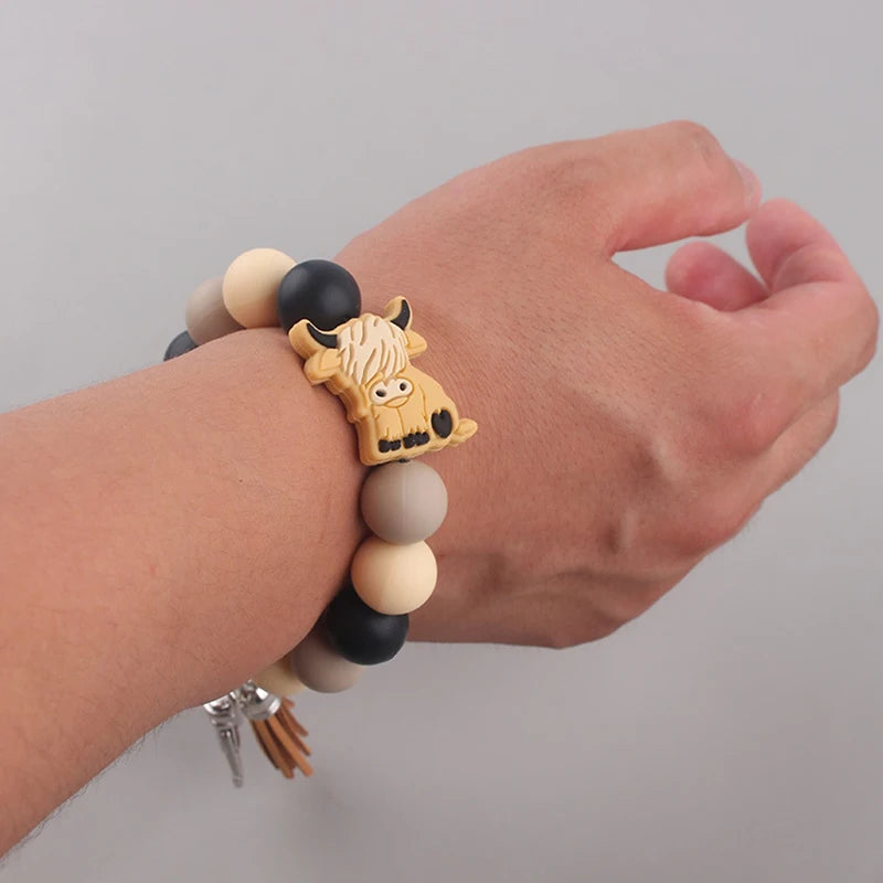 Hemasa Siliocne Bull Handmade Beads Bracelet Keyrings / Car Key /Accessories Bag Pendant