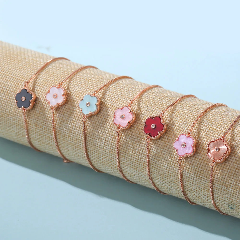New Classlc Fashlon Flve leaf Flower lady Electroplated Rose Gold Pull Bracelet Sweet Personallty Hlgh Quallty Jewelry Wholesale